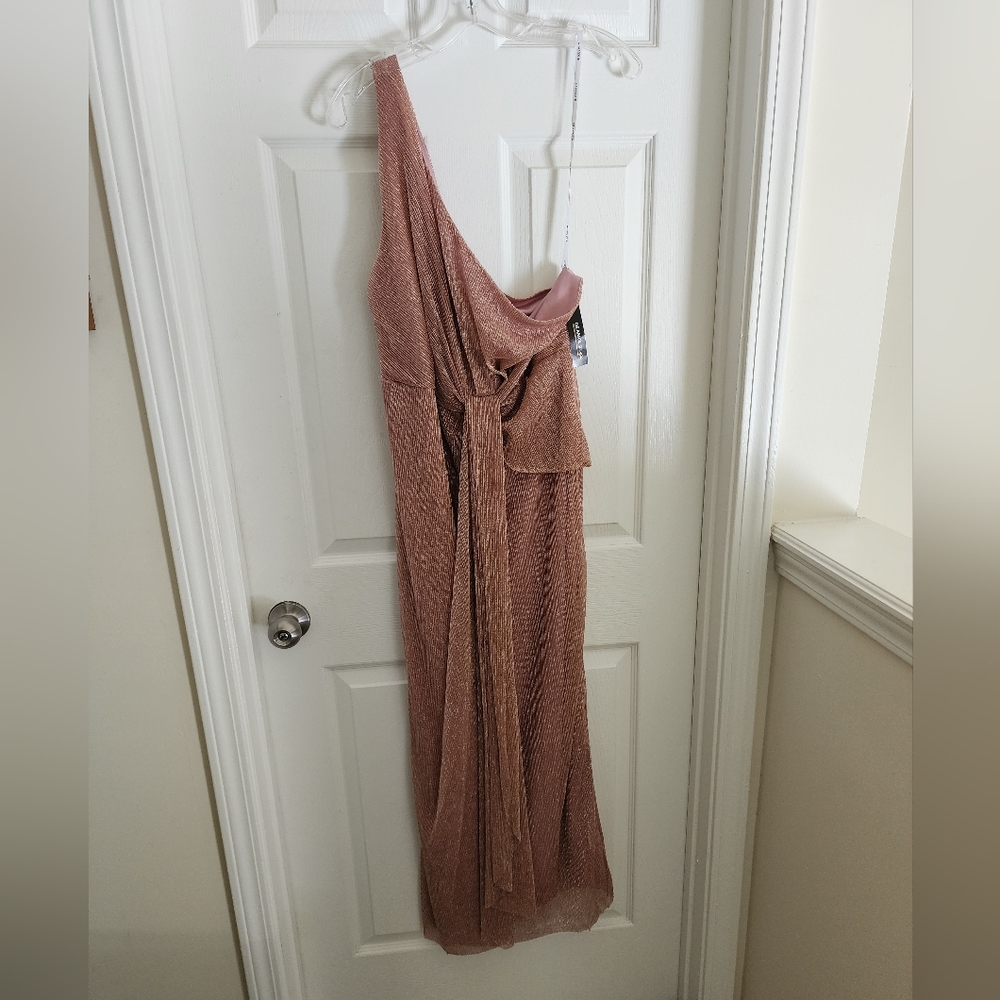 Glamour one-shoulder shimmery formal dress.